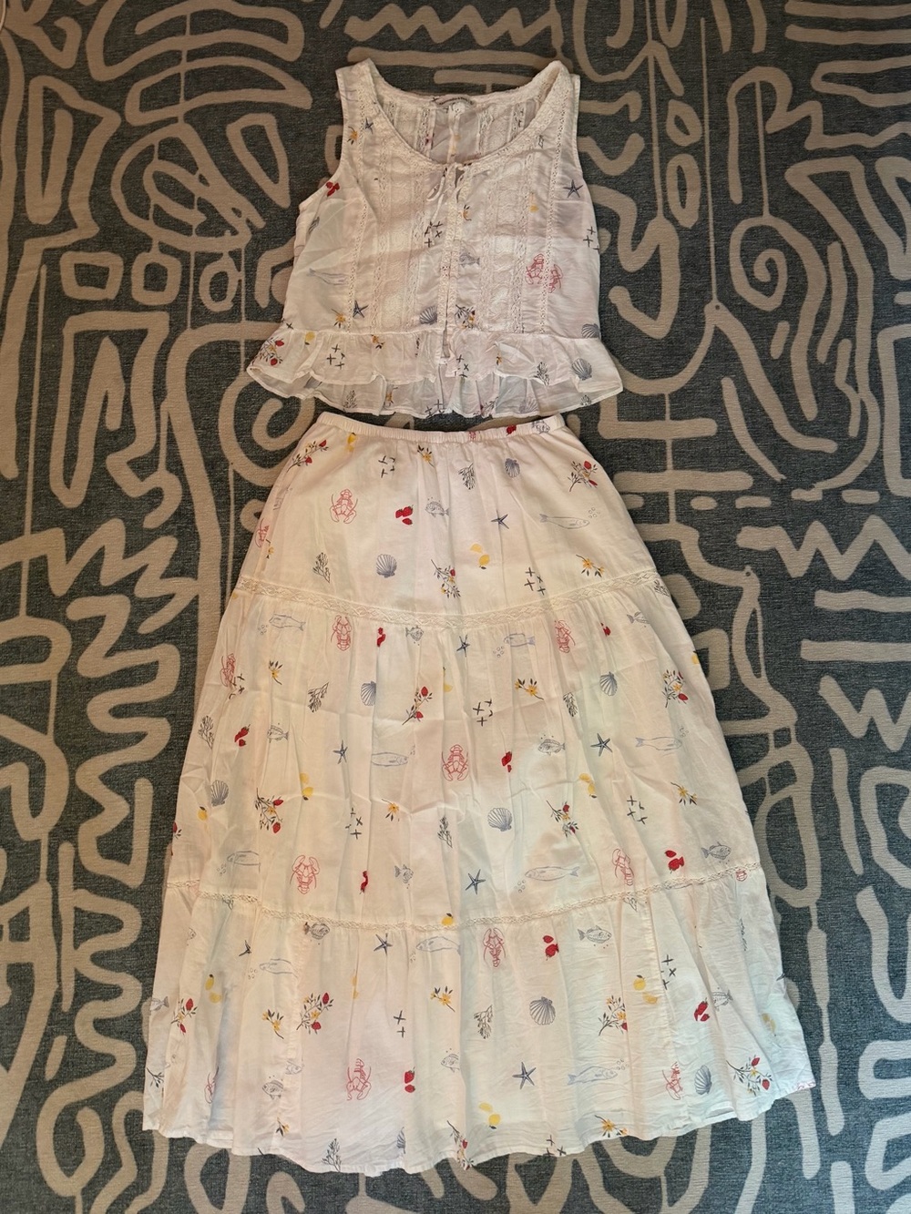 Abercrombie & Fitch White Beach Pattern Tiered Two-Piece Set